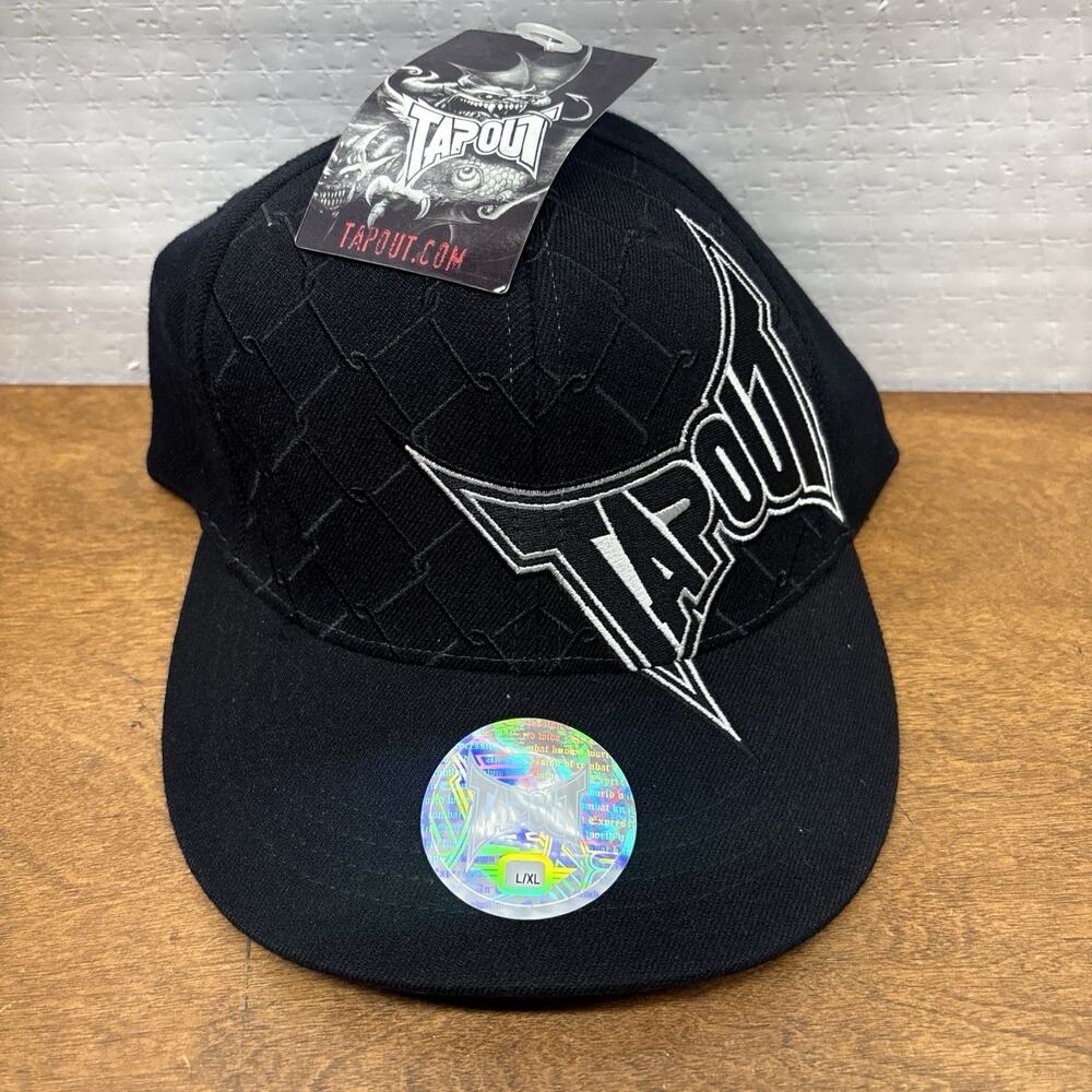 Tapout Logo Cage Link Hat Embroidered Fighting Cap Black Size L/XL UFC Y2K